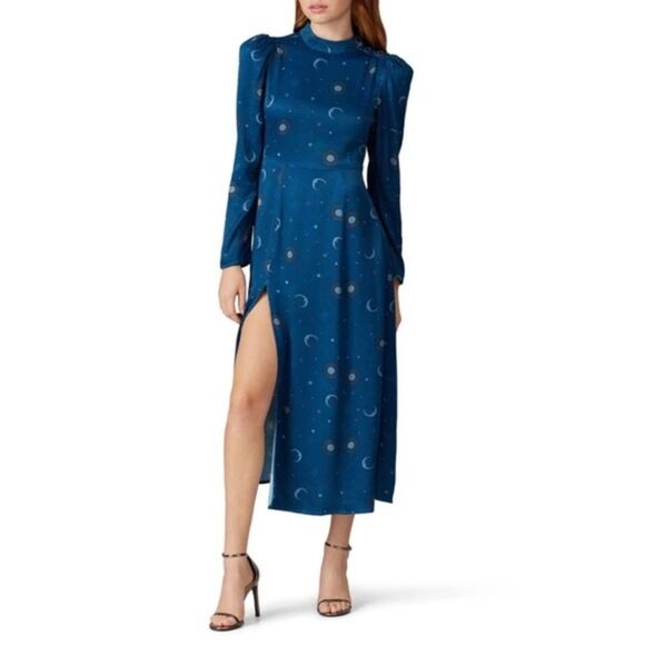 Rahi Moonlight Fallon Moon and Sun Print Blue Slit Long Sleeve Maxi Dress S NWT - Picture 9 of 9